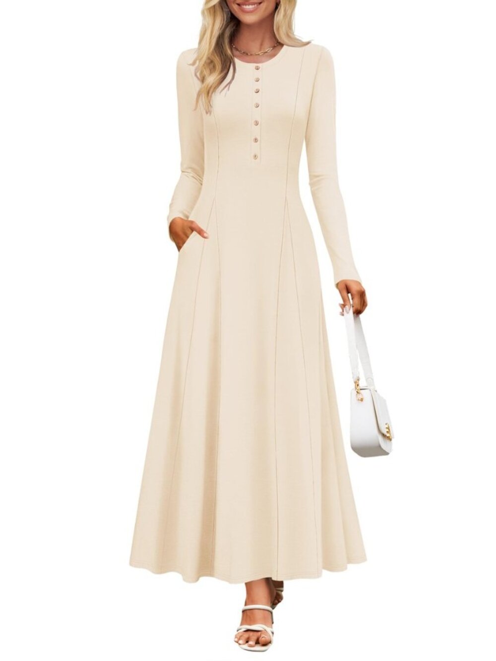 Women's Elegant Maxi Dresses 2026 Fall Long Sleeve Button Casual A Line Boho